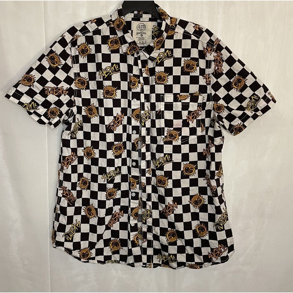 4:20 by Sublime Men's Sun Button Down Short Sleeve Shirt XL Checkered